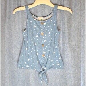 Lily Bleu Girl's Blue Tie Front Star Tank Top Large 14 L Shirt Tied Stars Spring